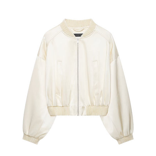 Damen Cropped Bomberjacke aus veganer Lederoptik mit voluminösen Raglanärmeln und Rippbündchen Shop Nory