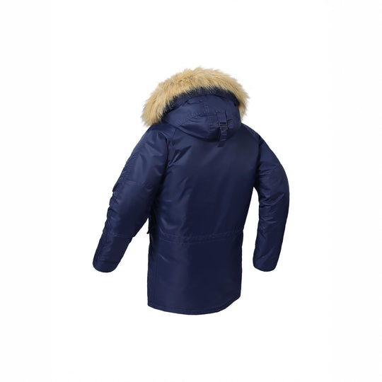 Herren langer isolierter Parka mit Kunstfellkapuze und Thermowattierung Shop Nory