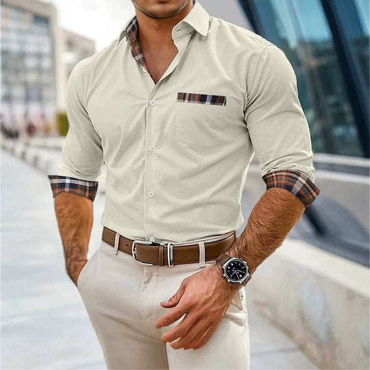 Herren Elegantes Langarmhemd mit Karo-Details