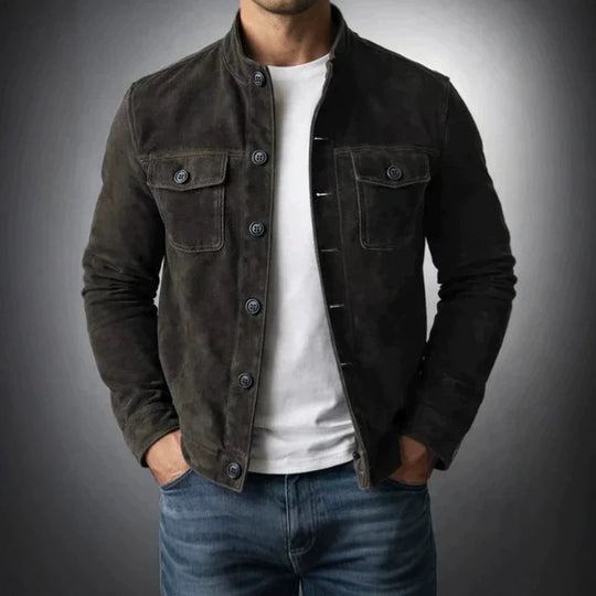 Herren Modische Wildlederjacke mit Knopfdetails