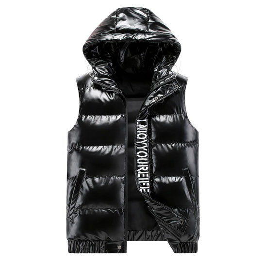Damen Ärmelose hochglänzende Steppweste mit Kapuze und Thermoisolierung Shop Nory