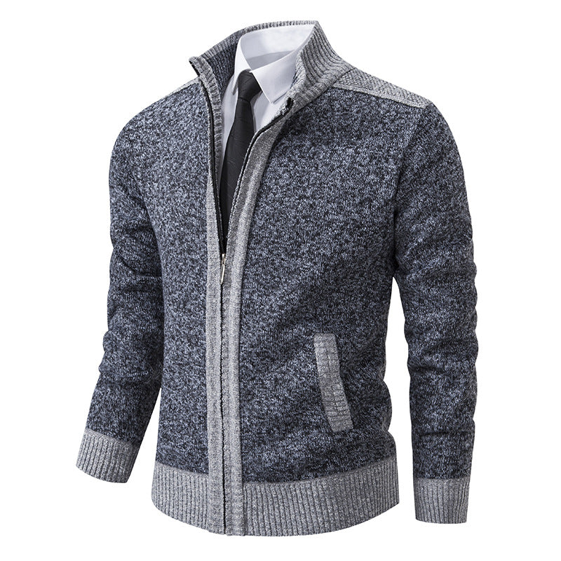 Herren Strickjacke mit Reißverschluss, Stehkragen und kontrastbesetzten Schultern Shop Nory