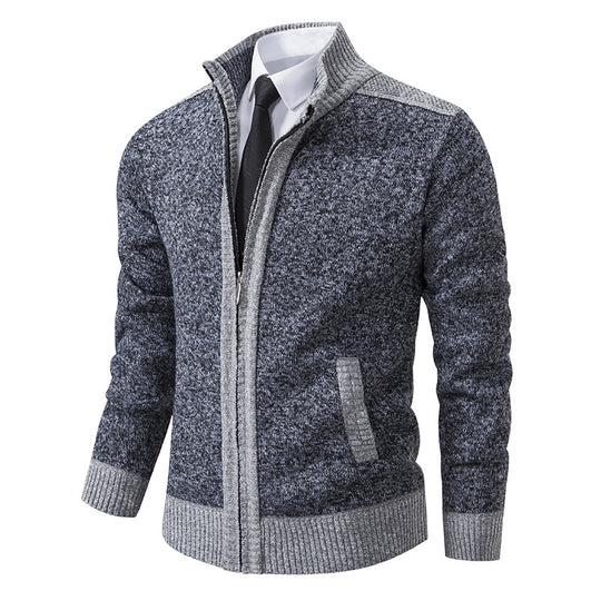 Herren Strickjacke mit Reißverschluss, Stehkragen und kontrastbesetzten Schultern Shop Nory