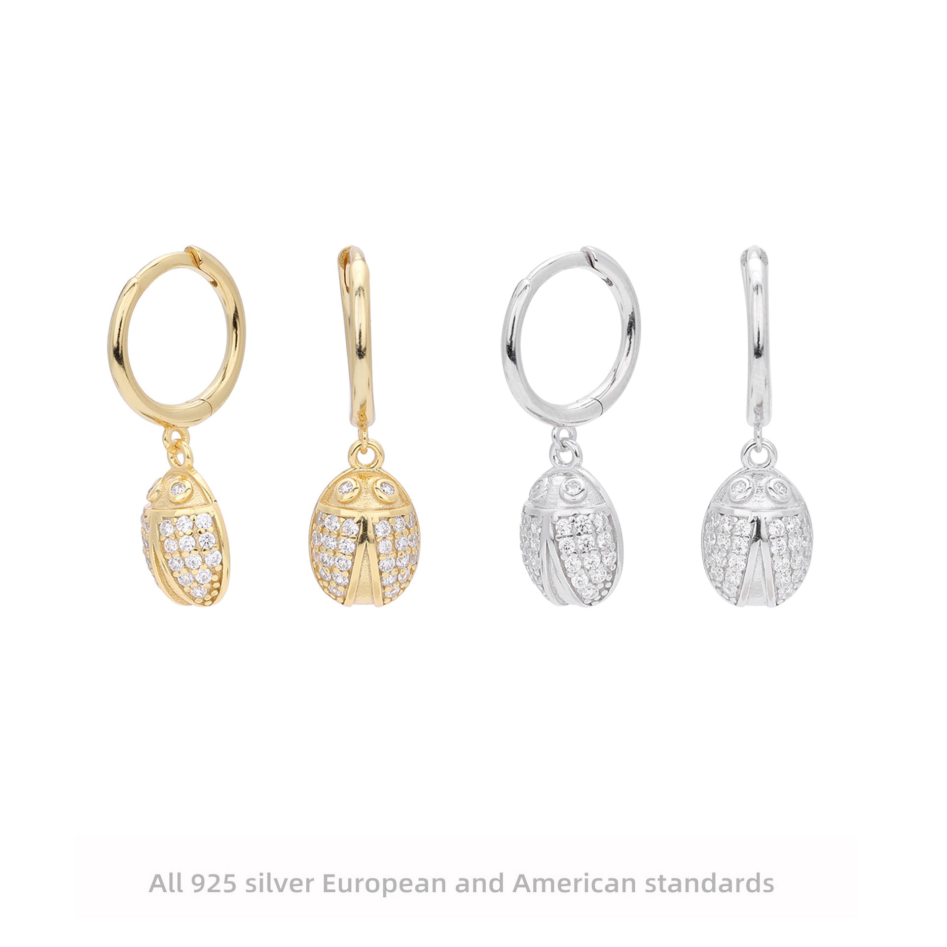Damen Ohrhänger im stilvollen Marienkäferdesign aus hochwertigem 925 Sterling Silber und funkelnden Zirkonsteinen Shop Nory