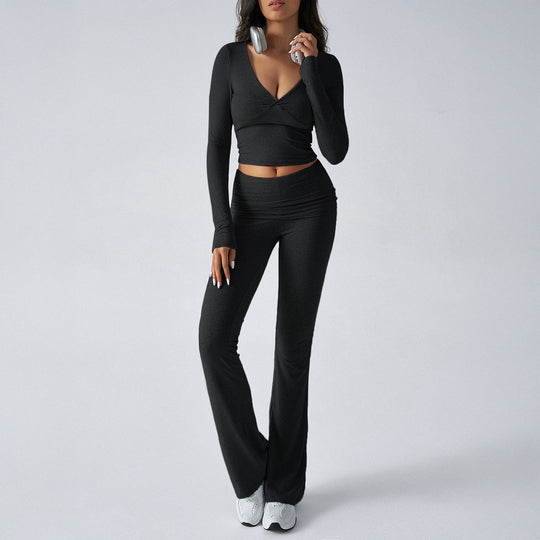 Damen nan figurbetonte Yoga-Set mit hoher Taille und V-Ausschnitt Shop Nory