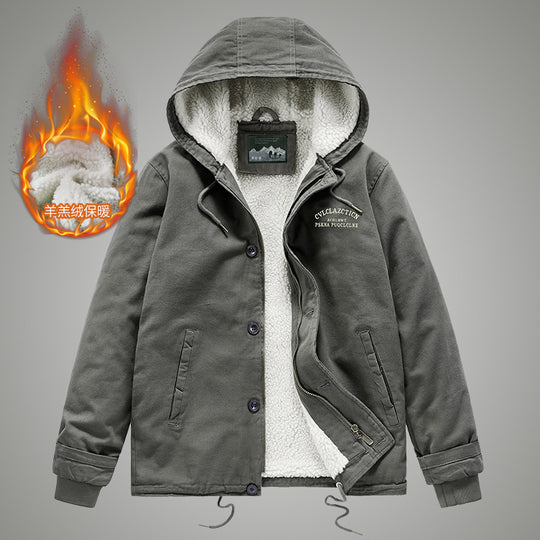 Herren Canvas-Arbeitsjacke mit Sherpa‑Futter, Thermo‑Innenlage und Kordelzugsaum Shop Nory