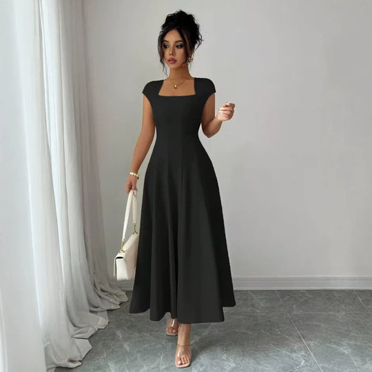 Damen Elegantes Maxikleid mit rechteckigem Ausschnitt und fließendem Rock