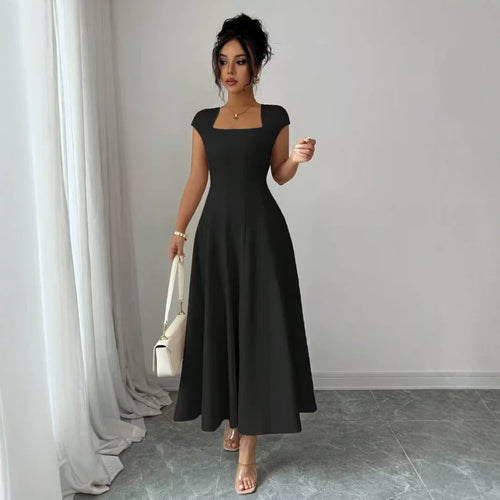 Damen Elegantes Maxikleid mit rechteckigem Ausschnitt und fließendem Rock