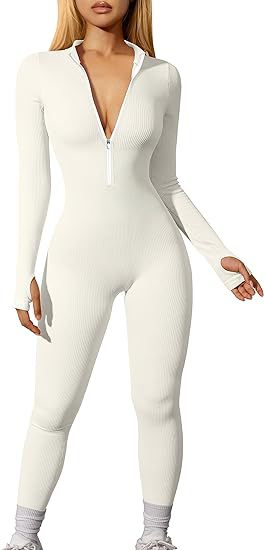 Damen nan figurbetonter Ripp-Jumpsuit mit hohem Halsausschnitt, langem Arm und sculptender Nahtführung Shop Nory