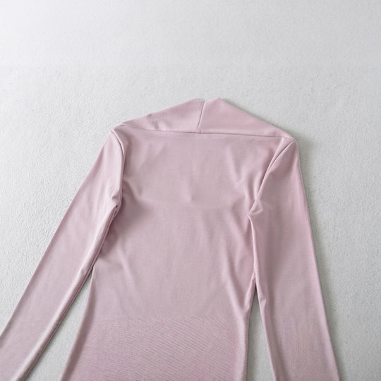 Damen Figurbetontes Langarm-Top mit weitem Schalkragen und Trompetenärmeln Shop Nory