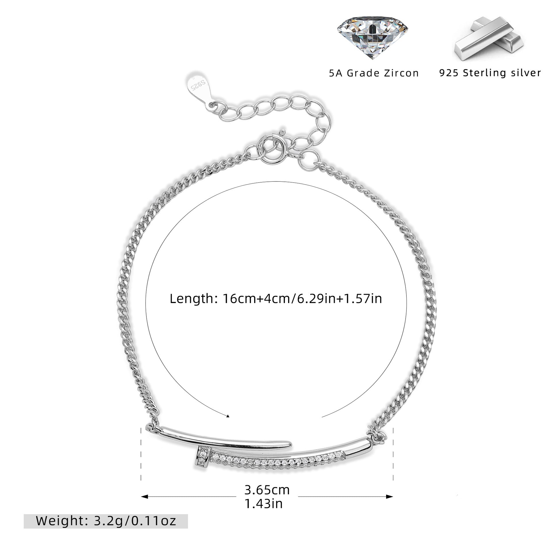 Damen Armband aus hochwertigem 925 Sterling Silber mit funkelnden Zirkon-Akzenten Shop Nory