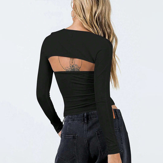 Damen asymmetrisches One-Shoulder Longsleeve-Top mit Bandeau-Optik Shop Nory