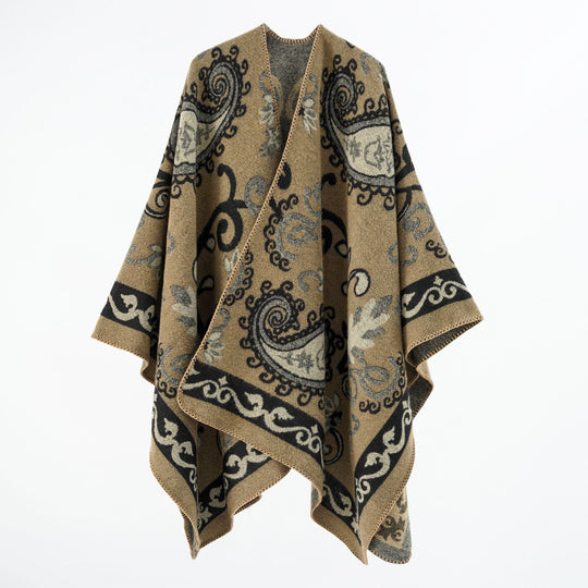 Damen Jacquard-Wollmix-Poncho mit Paisley‑Jacquard und offenem Kimono‑Fall Shop Nory