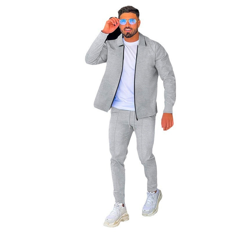 Herren nan strukturierter Halbreißverschluss-Polo mit Kentkragen und konischer Jogginghose mit elastischem Kordelbund Shop Nory