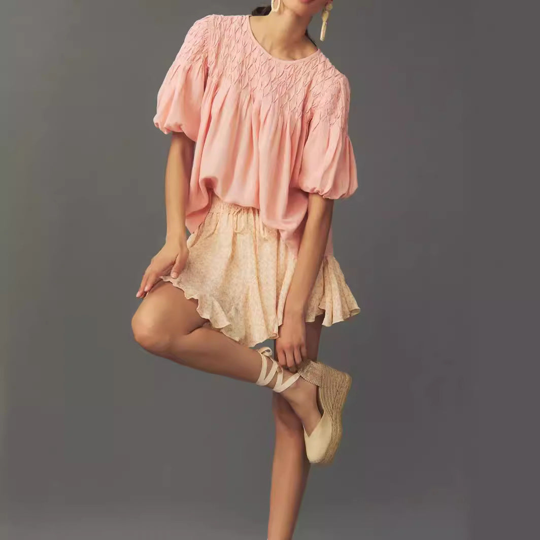Damen Leichte Bluse mit Smock-Oberteil und Ballonärmeln Shop Nory