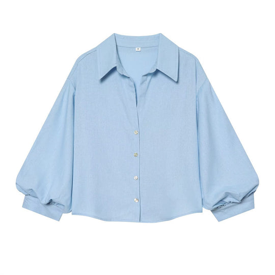 Damen Gekürzte Boxy-Bluse mit weiten Ballonärmeln und Hemdkragen Shop Nory