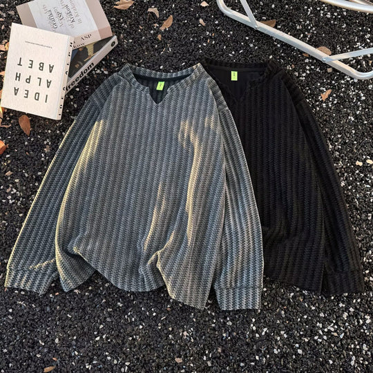 Damen Feinstrick-Pullover mit feiner Waffelstruktur, V-Notch-Ausschnitt und legerer Oversize-Passform Shop Nory