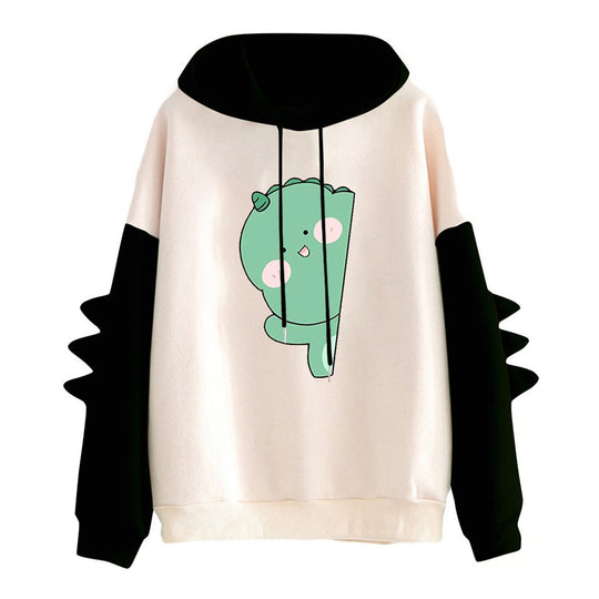 Damen nan weiter Kapuzenpullover mit dreidimensionalen Rückenstacheln und niedlichem Dino-Print Shop Nory