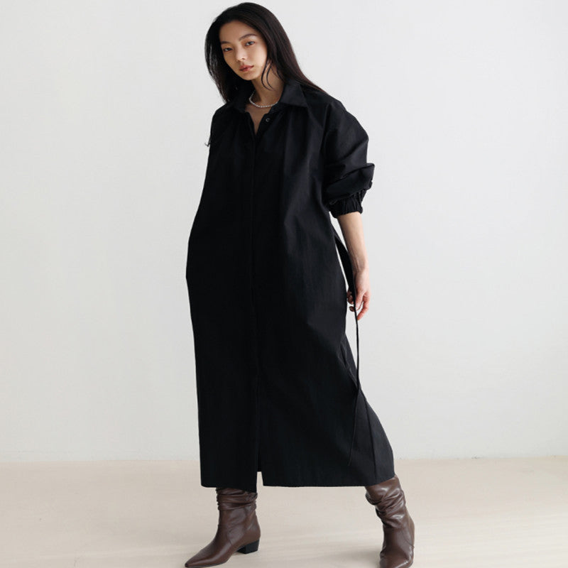 Damen Hemdkleid mit Taillengürtel, Stehkragen und Ballonärmeln Shop Nory