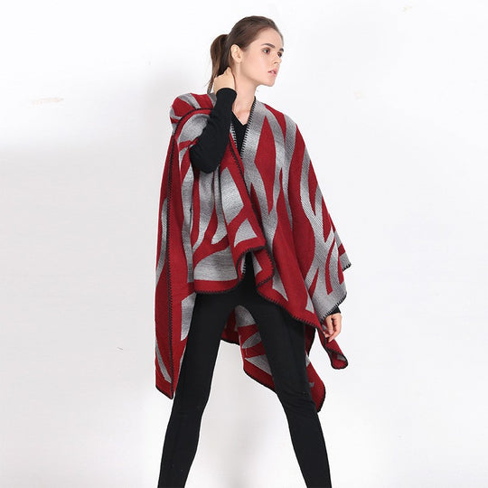 Damen Strukturstrick-Cape mit asymmetrischem Wickelfall und Jacquardmuster Shop Nory