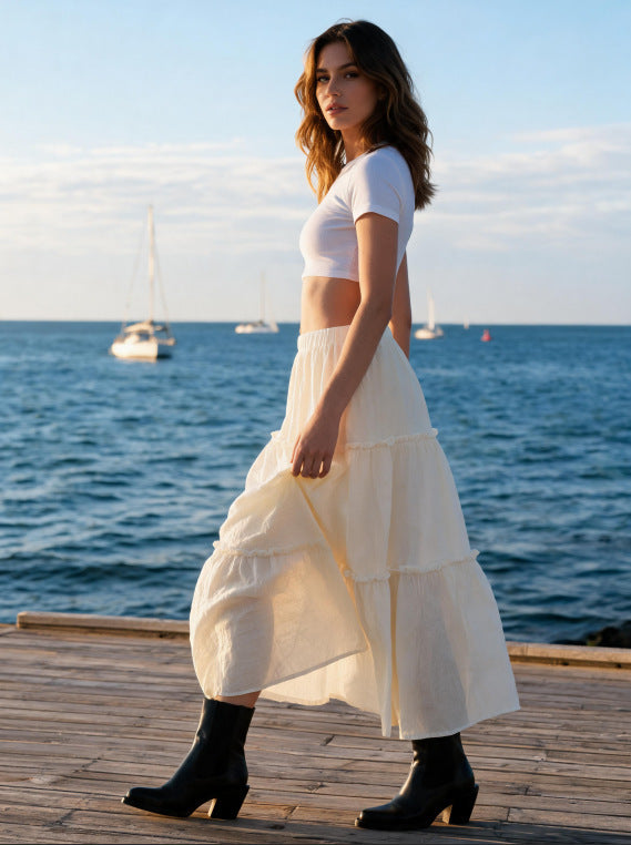 Damen Luftiger Stufenrock mit elastischem Bund und transparenter Chiffon‑Optik Shop Nory