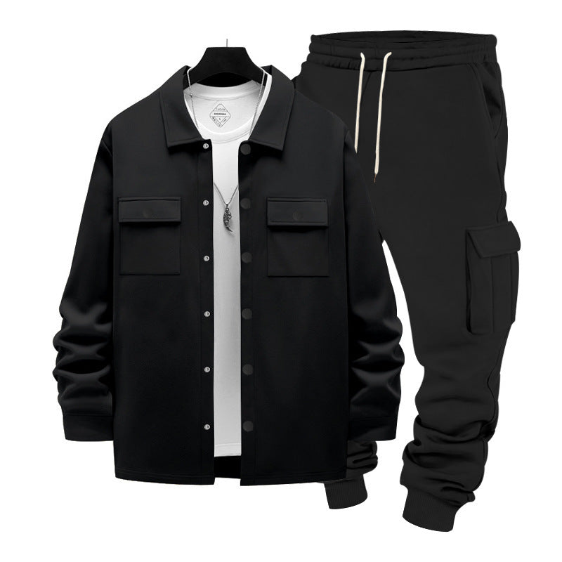Herren nan lässiges Baumwoll-Misch Overshirt und Cargo-Jogger Set mit Kordelzug, Pattentaschen und elastischen Bündchen Shop Nory