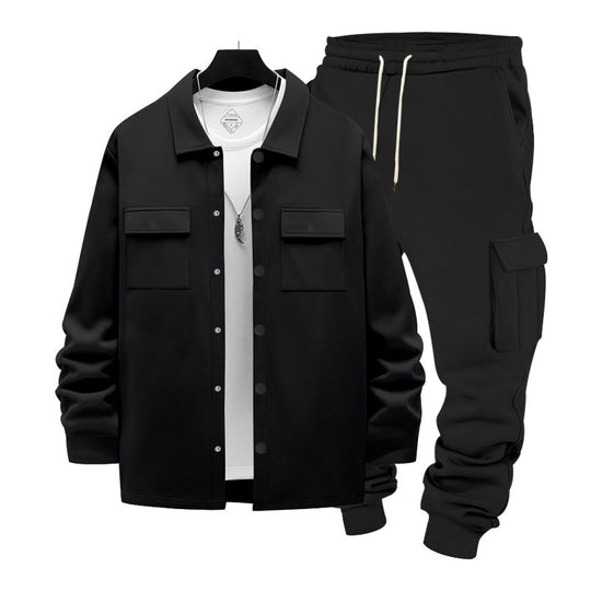 Herren nan lässiges Baumwoll-Misch Overshirt und Cargo-Jogger Set mit Kordelzug, Pattentaschen und elastischen Bündchen Shop Nory