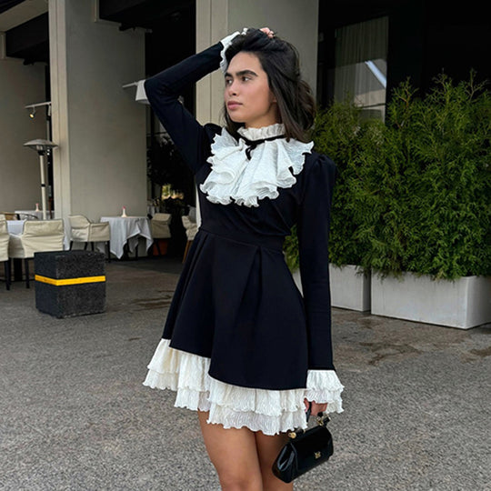 Damen nan viktorianisches Rüschenkleid mit Stehkragen, gerafftem Volant und mehrlagigem Plissee-Unterrock Shop Nory