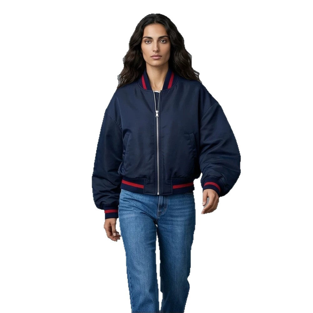 Damen Kurz geschnittene Oversize Bomberjacke mit voluminösen Ärmeln und Rippenbündchen Shop Nory