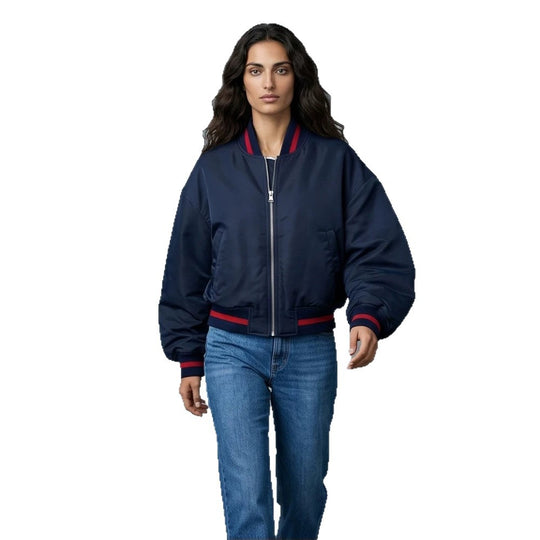 Damen Kurz geschnittene Oversize Bomberjacke mit voluminösen Ärmeln und Rippenbündchen Shop Nory