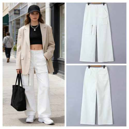 Damen Weite Cargo-Hose mit hoher Taille und Utility-Taschen Shop Nory