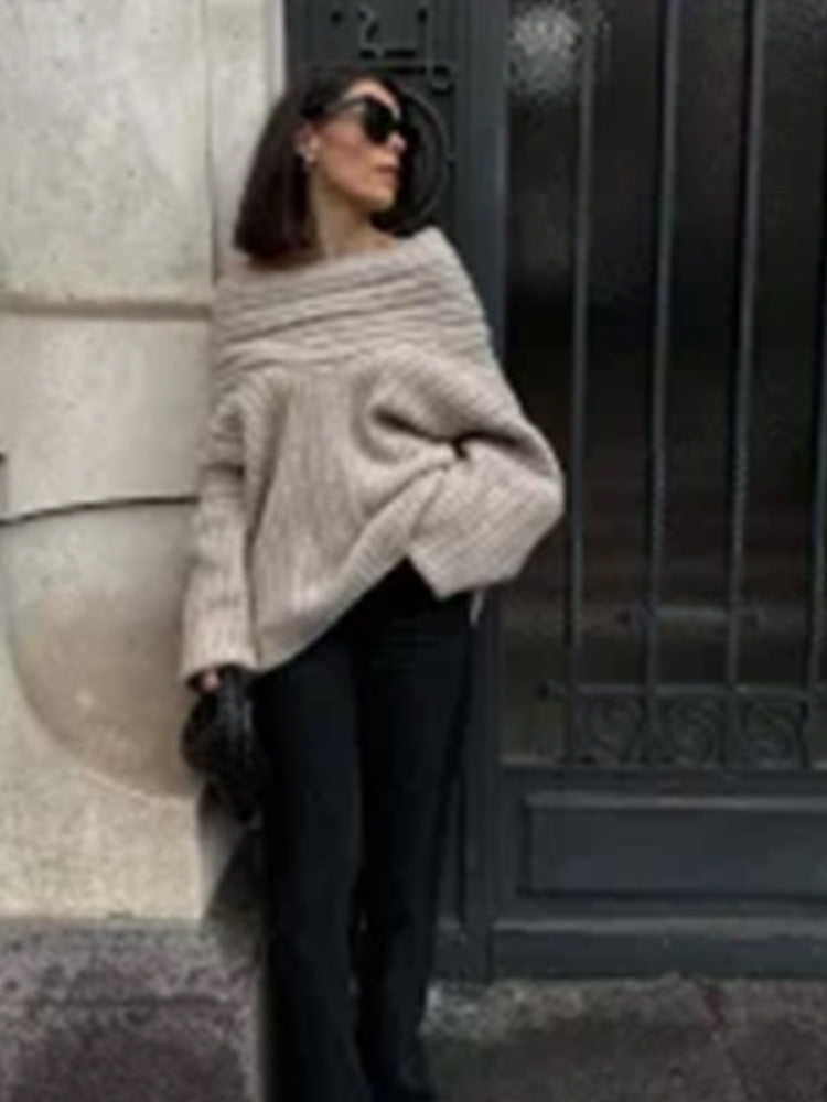 Damen Oversized Grobstrick-Pullover mit Kapuze, tiefem Schulterfall und strukturierter Rippoptik Shop Nory