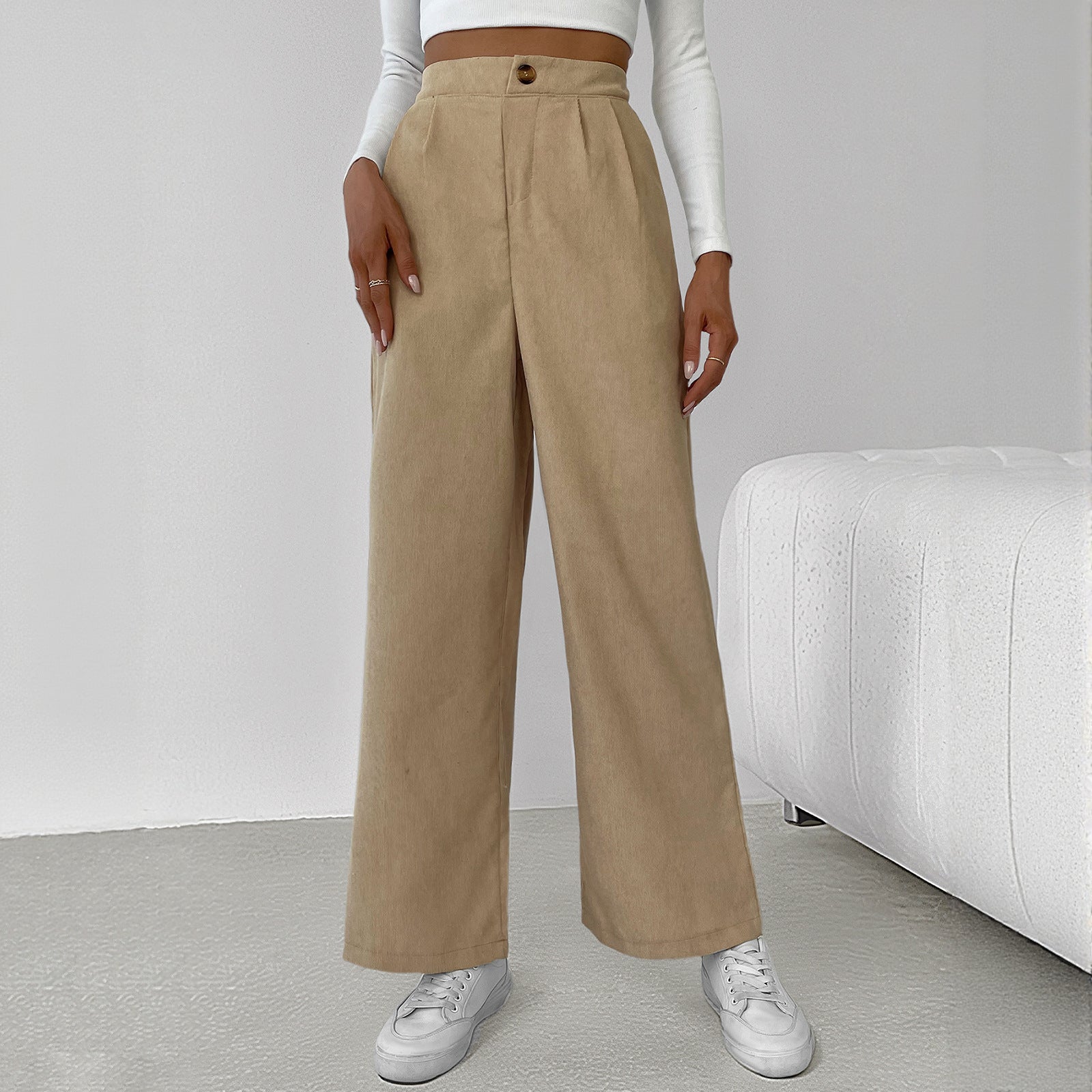 Damen stylische weite Hose mit hoher Taille und elegantem Schnitt