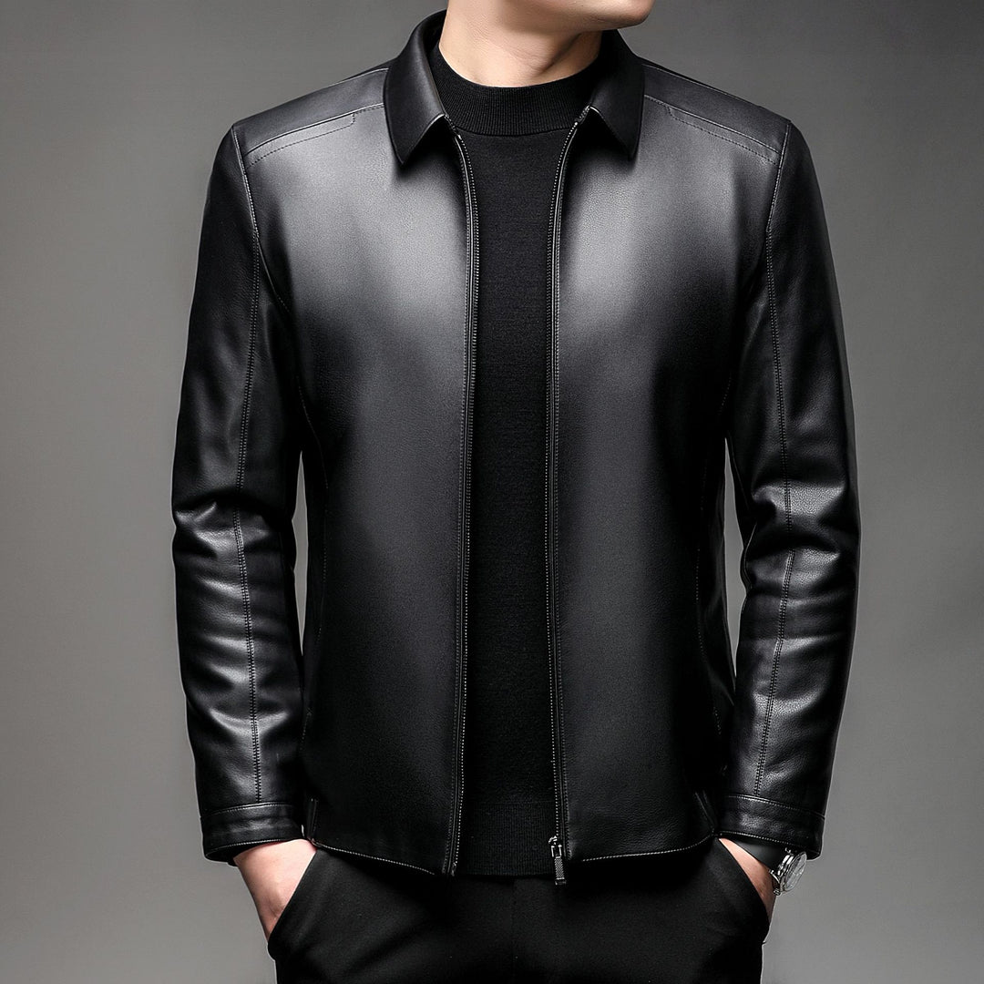 Herren Glatte Kunstlederjacke mit wärmendem Kunstfellfutter, Hemdkragen und elastischem Saum Shop Nory