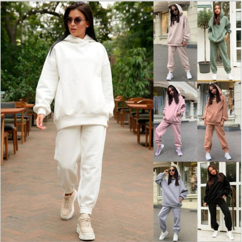 Damen Oversize-Kapuzen-Sweatshirt und Jogginghose Set mit Fleece-Innenseite und elastischen Bündchen Shop Nory