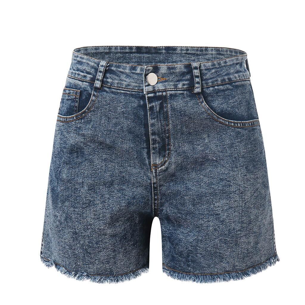 Damen hoch taillierte Denim-Shorts mit fransigem Saum