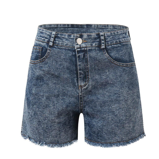 Damen hoch taillierte Denim-Shorts mit fransigem Saum
