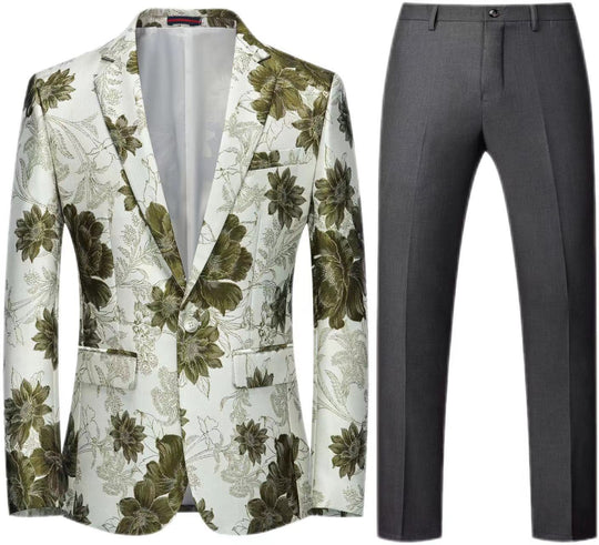 Herren Zweiteiliger Anzug mit floralem Einreih‑Sakko, Schalkragen und schmaler Anzughose Shop Nory