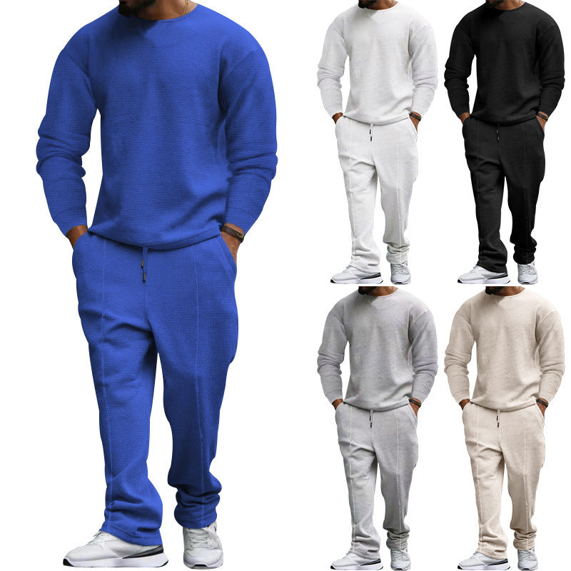 Herren nan strukturiertes Lounge-Set mit Rundhals-Pullover und schmal zulaufender Naht-Jogginghose Shop Nory