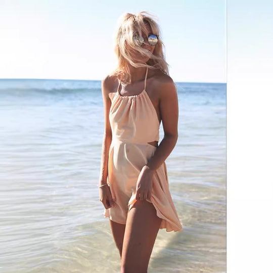Damen Cut-Out Minikleid mit asymmetrischem Ausschnitt und fließendem Rock Shopnory