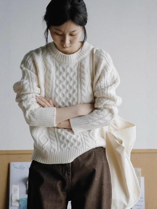 Damen Strukturierter Zopfmuster-Pullover aus Merino-Mix mit gerippten Abschlüssen und kastiger Passform Shop Nory