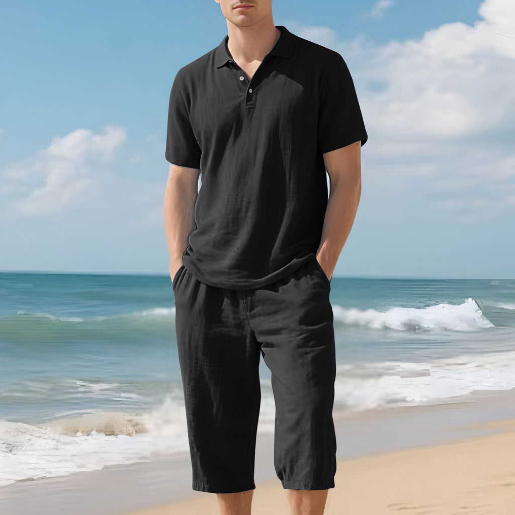 Herren nan leichtes Polo- und Bermuda-Set aus seidigem Baumwolljersey