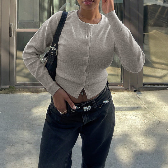 Damen nan figurbetonter Feinstrickpullover mit tailliertem Rippbund und langen Ärmeln Shop Nory