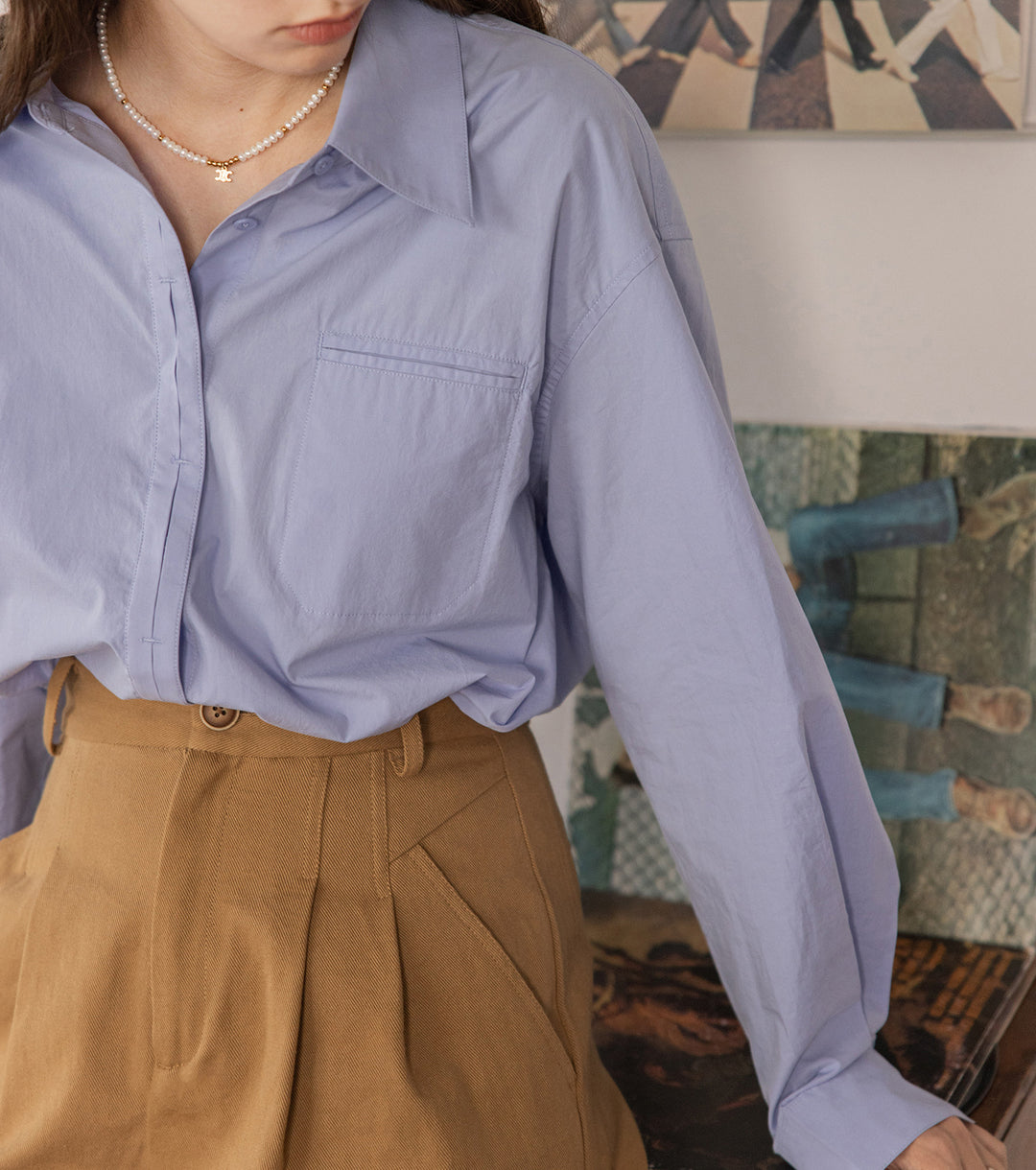 Damen Oversized Hemdbluse mit Brusttasche Shop Nory