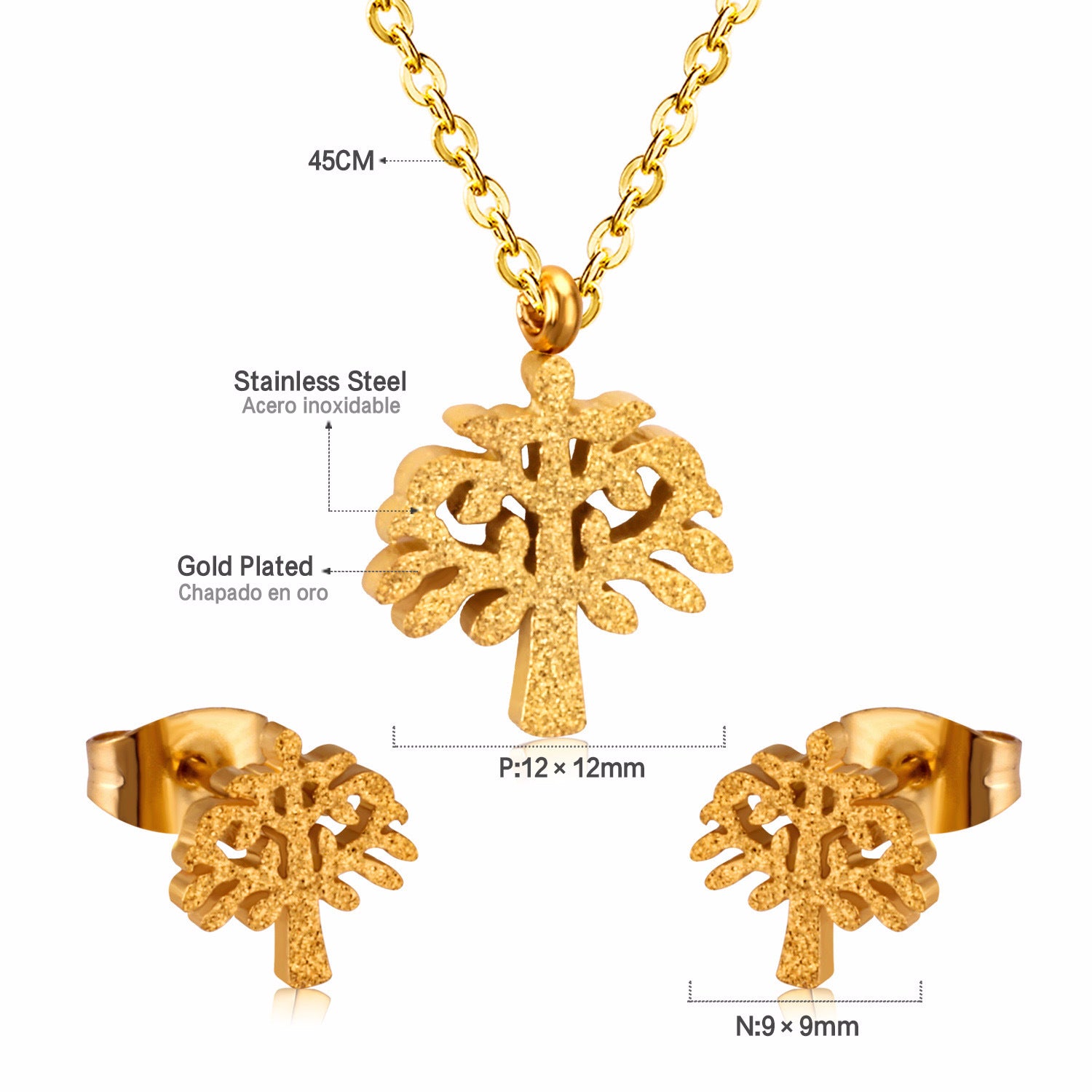 Damen Schmuckset mit Baum-Anhängern aus hochwertigem Edelstahl und goldplattiertem Design Shop Nory