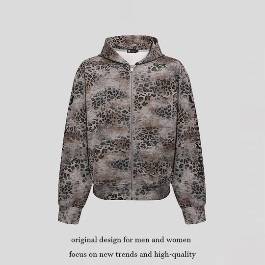 Damen Kapuzen-Sweatjacke mit durchgehendem Reißverschluss und Allover-Leopardenprint Shop Nory