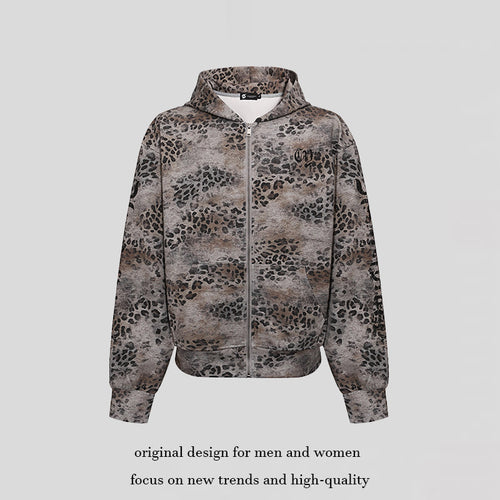 Damen Kapuzen-Sweatjacke mit durchgehendem Reißverschluss und Allover-Leopardenprint Shop Nory