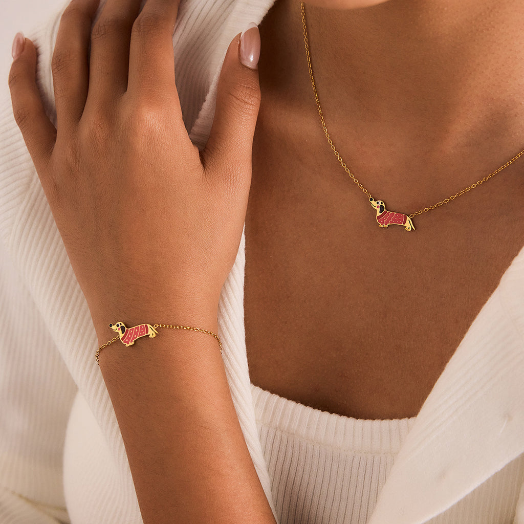 Damen Armband mit verspieltem Dackel-Motiv aus hypoallergenem Edelstahl Shop Nory