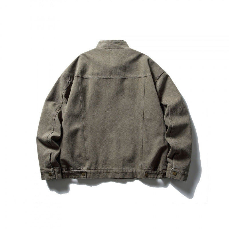 Herren Boxy Canvas-Jacke mit Stehkragen, Reißverschluss und Nahtpaneelen Shop Nory