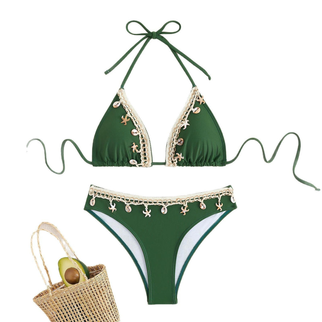 Damen Triangel-Bikini mit eleganten Muschelverzierungen